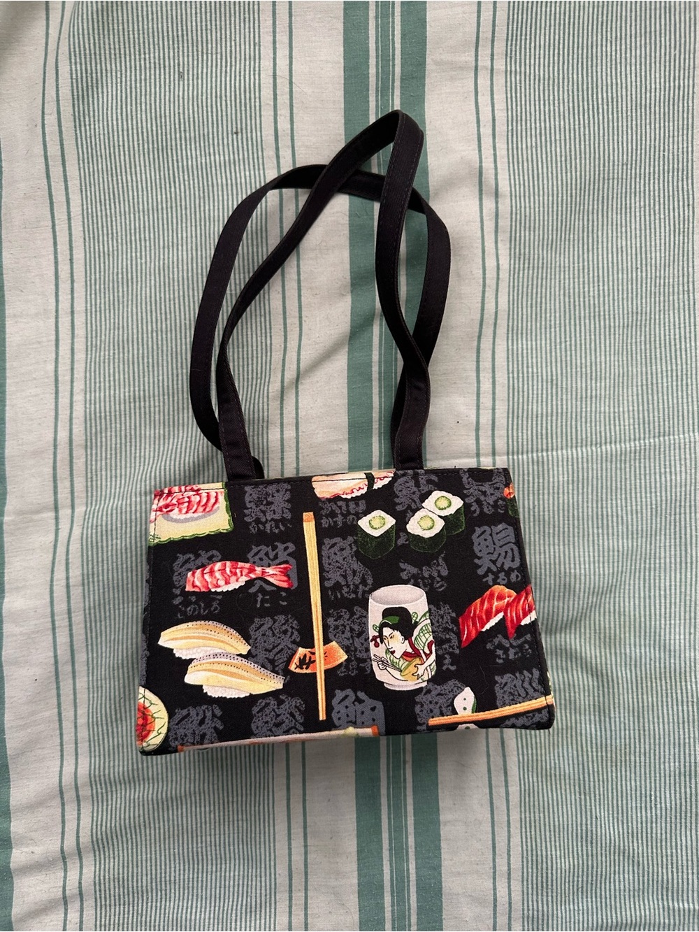 Black Sushi Print purse with Double Straps